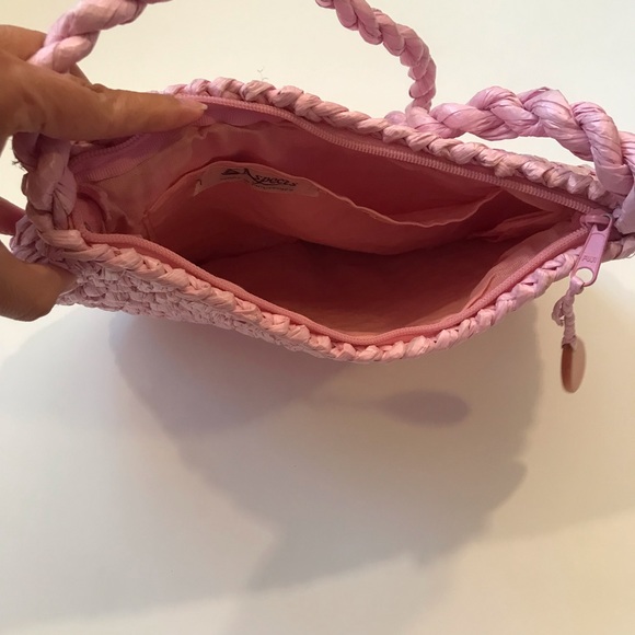 Vintage Pink Raffia Purse, Bag, Handmade in Philippines, Zippered, Lined, Pocket - Picture 7 of 13